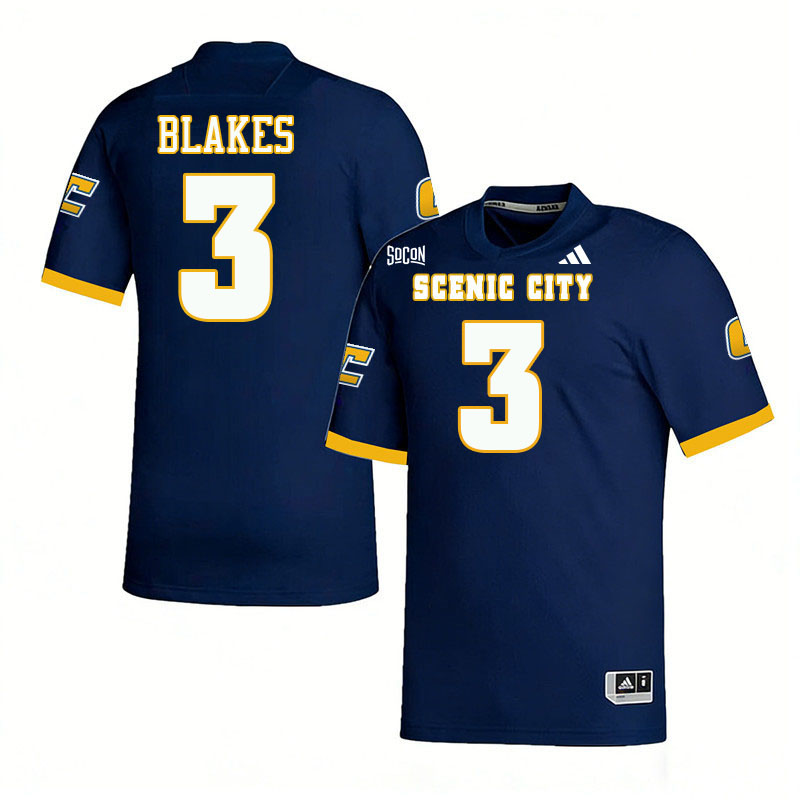 Chattanooga Mocs #3 Omarion Blakes College Football Jerseys,Uniforms Stitched-Navy
